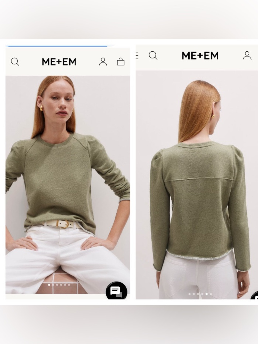 ME + EM Green Rib Trim Feminine Sweatshirt